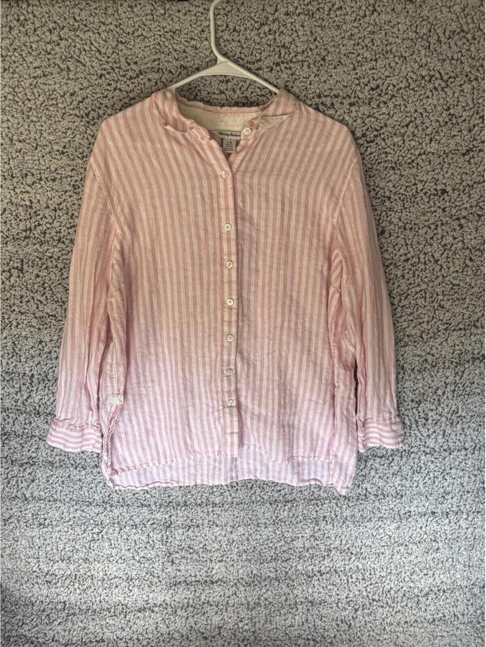 TOMMY BAHAMA Pink Striped Linen Blend Button-Up Shirt- Classic/Preppy - Sz Large